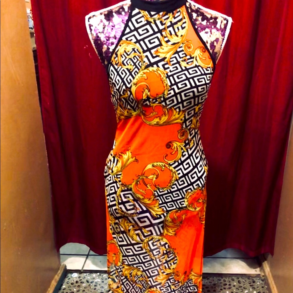 Orange printed white and black